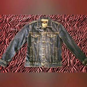 Lucky Brand Fitted Jean Jacket The Tomboy Trucker Dark Rinse Y2k 2000s Vtg Wash